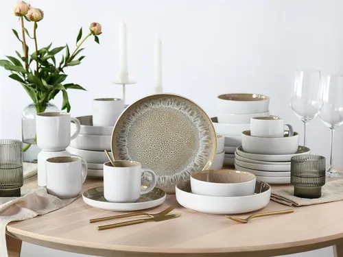 MY HOME Kombi Geschirr Set 12-tlg. Service NYDALA in beige von OTTO home