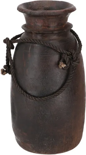 Vintage Holz Vase, Krug Rajasthan gedrechsel in braun von Guru-Shop