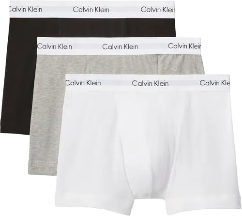 Calvin Klein Herren 3p Low Rise Trunk Boxershorts (Schwarz/Grey/White) - 3er Pack Gr.S - Retroshorts für Herren, aus weicher Stretch-Baumwolle mit exzellenter Passform und CK-Branding, ideal für Alltag und Sport.