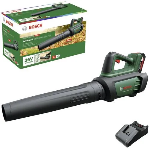Bosch AdvancedLeafBlower 36V-750 Set - 36V Laubbläser mit 2,0-Ah-Akku und Ladegerät, kraftvolle Blasgeschwindigkeit bis 200 km/h für effizientes Laubentfernen