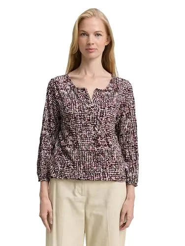 TOM TAILOR Damen Crinkle Blusenshirt 1047731 - T-Shirts für Damen mit elastischem Gummibund und Knopf am Henley-Ausschnitt. Das pflegeleichte Shirt in knitterfreier Optik bietet hohen Tragekomfort und einen stilvollen Look.