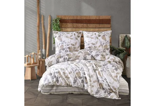 yadetextil Bettwäsche-Set AzuraV1 200x200 cm - Bettwäsche-Set 200x200 cm – 3-teiliges Set aus 100% Baumwolle mit zartem Blättermuster in Beige und Grau. Ideal für erholsamen Schlaf und pflegeleicht dank maschinenwaschbar und trocknergeeignet.