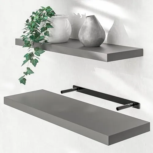 Casaria Wandboard 70cm - Grau Hängeregal mit 15kg Tragkraft - Wandkonsolen: Stilvolles Schweberegal in mattem Grau, ideal für die Küche. Hohe Tragkraft von 15kg für Bücher oder Dekoration.