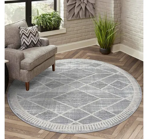 carpet city Teppich Kurzflor Grau 200 cm Rund - 3D-Effekt mit Raute-Muster - Moderne Kurzflorteppiche für Wohnzimmer, Schlafzimmer und Esszimmer. Strapazierfähig, pflegeleicht und ideal für Fußbodenheizung. Der 3D-Effekt sorgt für eine besondere Raumwirkung.