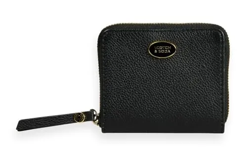 Scotch & Soda Leather Bill Fold Zip Wallet Black