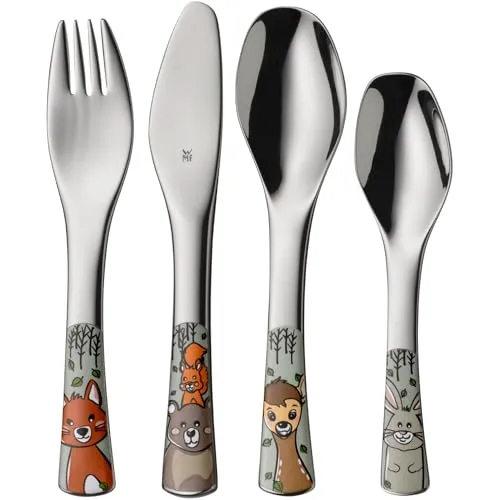 WMF Kinderbesteck-Set Waldfreunde - 4-teilig, kindgerechtes Design mit niedlichen Waldmotiven für kleine Entdecker