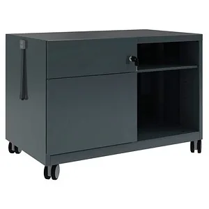 Bisley Rollcontainer Note Caddy, anthrazit, abschließbar - Rollcontainer aus pulverbeschichtetem Metall mit 1 Schub und Hängeregistratur, mobil durch 4 Lenkrollen, ideal für Büroorganisation.