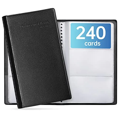 DMFLY Visitenkarten-Organizer - Professioneller Visitenkartenhalter aus PU-Leder für Damen und Herren, Visitenkartenbuch, Namenskartenbuchhalter, Büro-Visitenkartenhalter, hält 240 Karten, Schwarz