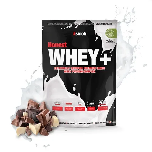 Sinob Honest Whey+ Triple Chocolate Shock - 820g - Sportnahrung mit hochwertigem Molkenprotein und BCAAs, ideal für Muskelaufbau und Regeneration. Vegetarisch und Made in Germany.