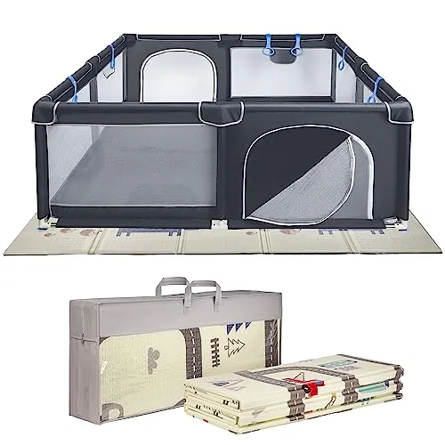 ONVAYA® Laufgitter mit faltbarer Spielmatte Straßenverkehr - Tür- & Treppengitter mit sicherem Design, ideal für Babys zum Krabbeln und Spielen. Inklusive rutschfester, schadstofffreier Spielmatte für Komfort und Sicherheit.