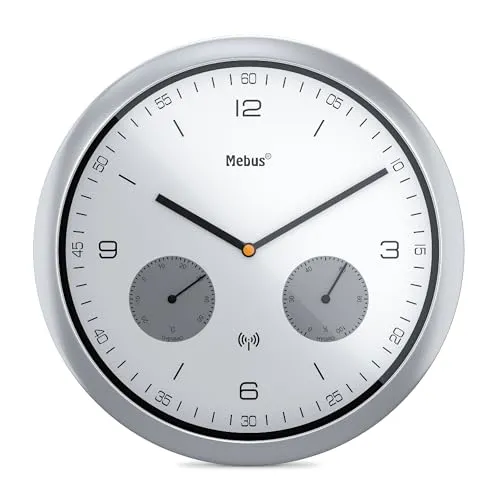 Mebus 52827 Funk Wanduhr 260 mm x 42 mm Silber