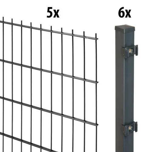 10m Doppelstabmattenzaun Standard H: 123cm anthrazit mit Pfosten 40/40 - Robuster Doppelstabmattenzaun in Anthrazit, ideal für die sichere Einzäunung von Grundstücken. Breite: 10 Meter, Höhe: 123 cm, stabil und langlebig.