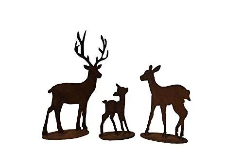 Deko Hirschfamilie Hirsch Reh Kitz Rost Edelrost Metall Rostfigur Wohndeko Gartendeko Garten-Deko Terrassen-Deko Terrasse Balkon Balkon-Deko Garten-Skulpturen Winterdeko Landhausstil Landhaus Stil Rost-Finish Rostfinish