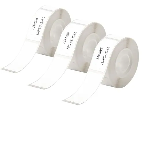 AOERFASI 3 Rollen Etikettenband, Thermisch, 14 x 40 mm, für Etikettendrucker-Etiketten, zum Aufdrucken von Strichcodes, Namen, Preisen, Haushalt, Schule, Büro, usw. (180 Etiketten/Rolle)