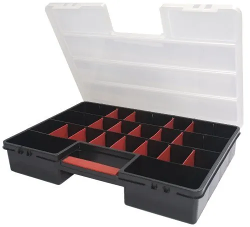 Kreher XL Sortimentskasten mit 21 variablen Einteilern - Werkzeugkasten mit 21 variablen Trennwänden für bis zu 26 Fächer. Ideal zur Organisation von Kleinteilen, robust und stapelbar für optimalen Stauraum.