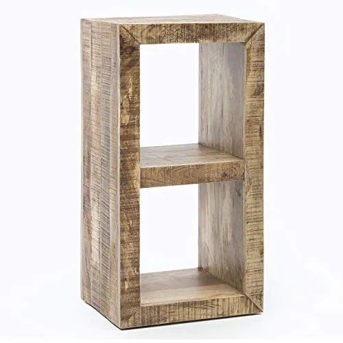 FineBuy Standregal 45 x 90 x 35 cm - Rustikales Bücherregal aus Mangoholz - Regale im rustikalen Landhausstil, vielseitig nutzbar als Deko- oder Bücherregal mit zwei praktischen Innenräumen.