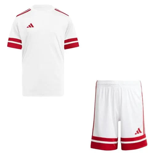 adidas Kinder Set Trikot + Hose Squadra 25 White/Team Power Red 128 - Sportliches Trikot-Set für Kinder, bestehend aus Trikot und kurzer Hose. Mit feuchtigkeitsabsorbierender Technologie für hohen Tragekomfort beim Sport. Ideal für aktive Kinder und optimale Bewegungsfreiheit.