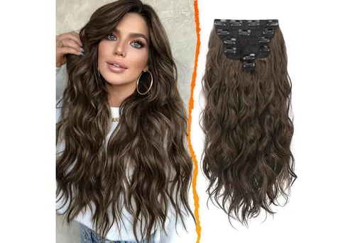 LuxusKollektion Kunsthaar-Extension Clip in Extensions 50CM Wellige Haarverlängerungen 6 Stück Braun
