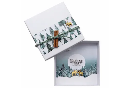 ZauberDeko Geschenkbox Geldgeschenk Verpackung Weihnachten Geschenk Weiß Tannenwald Elch