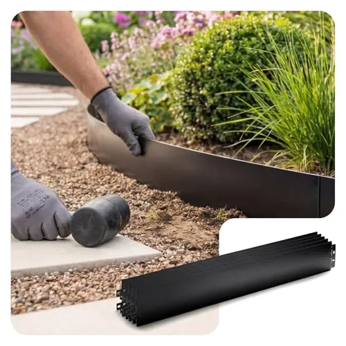 VOUNOT® Rasenkante Metall 15m, verzinkt Beeteinfassung Beetumrandung Mähkante, Länge 100cm Höhe 13cm, 15 Stück, Schwarz