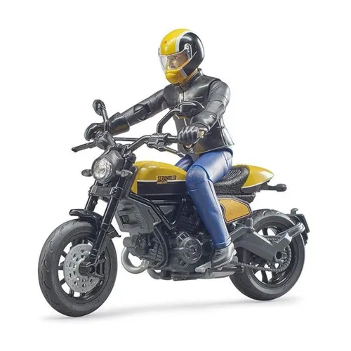 bworld Scrambler Ducati Full Throttle - Spielfahrzeuge: Detailgetreue Nachbildung mit lenkbarer Gabel und gefederter Hinterachse für authentischen Fahrspaß, inklusive Figur in Motorradbekleidung – ideal für kreative Abenteuer!