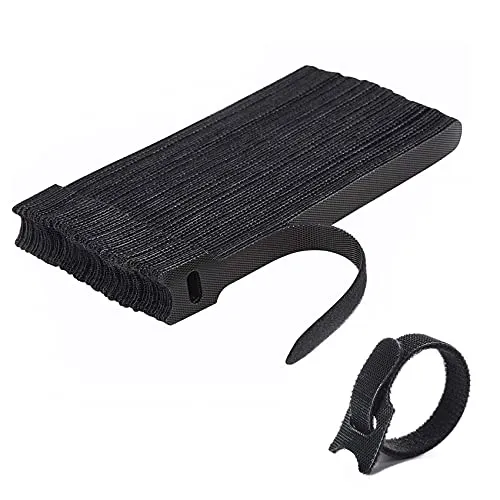 JeoPoom Klett Kabelbinder[50 Stück], Klettband, Kabelklett, Wiederverwendbare Kabelbinder, mit Hochwertiges Nylonmaterial, für USB/Kopfhoerer/Kabel Klettverschluss(Schwarz)