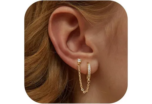 LuxusKollektion Ohrring-Set Ohrringe Silber 925 Zirkonia Doppel Piercing Ohrstecker Creolen Kette