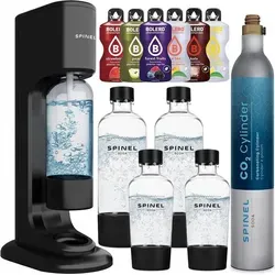 SpinelSoda BubbleON Wassersprudler + SpinelSoda Black 4 Flaschen, 500ml/1L + Bolero - Schwarz