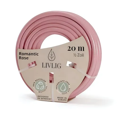 LIVLIG Gartenschlauch 1/2 Zoll - Rosa, aus recyceltem PVC - Gartenschlauch, nachhaltig mit 60% recyceltem Material, druck- und UV-beständig, ideal für deinen Garten oder Balkon. Made in Germany für höchste Qualität.