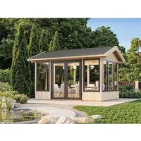 Palmako Holzpavillon Isabella – Robuste Gartenlaube in Grau - Rechteckiger Holzpavillon (465x367 cm) aus imprägniertem Fichtenholz, ideal für den Garten. Mit 5 Jahren Herstellergarantie und einfacher Selbstmontage.