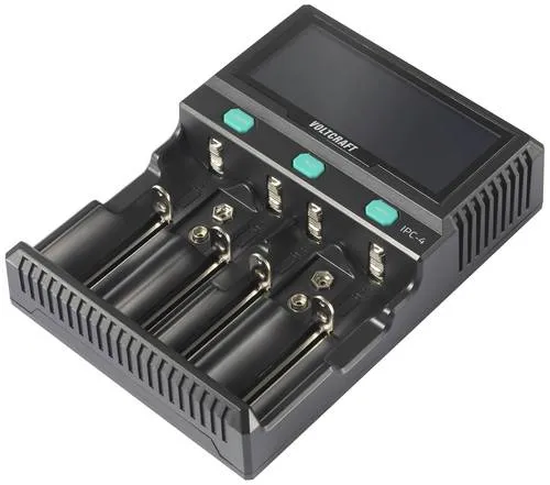 VOLTCRAFT IPC-4 Rundzellen-Ladegerät - für LiIon, LiFePO, NiMH, NiCd, ideal für AA, AAA, AAAA, Baby Batterien, mit hinterleuchtetem LC-Display zur Anzeige von Ladedauer und Ladezustand
