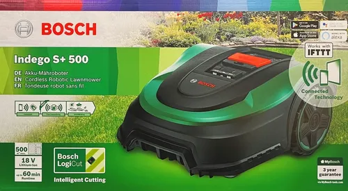 Bosch Indego S+ 500 - Rasenmähroboter, 19 cm Schnittbreite für präzises Mähen und ideal für Gärten bis 500 m²