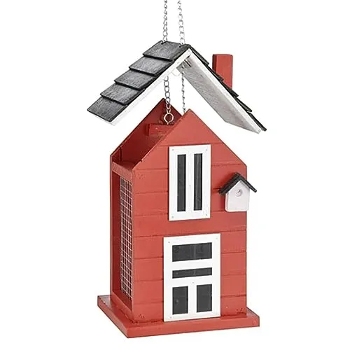 Karmnik dla ptaków w kolorze czerwonym do zawieszenia 12,5 x 11,5 x 21,5 cm - w zestawie zawieszka - zdejmowany Dach - obustronna kratka - bardzo ładny wygląd - idealny do ogrodu, NA Taras i drzewa