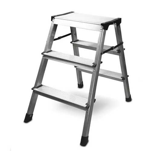 siwitec Trittleiter 2 x 3 Stufen - Aluminium Klapptritt - Leichte und robuste Haushaltsleiter aus Aluminium, TÜV-zertifiziert und bis 150 kg belastbar, ideal für sichere Einsätze in jedem Haushalt.