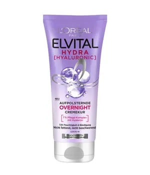 L'Oréal Paris Elvital Hydra Hyaluronic feuchtigkeitsspendende Haarmaske für glänzendes Haar, Leave In für einen Feuchtigkeitsboost & Schutz über Nacht, langanhaltende Feuchtigkeit und Pflege, 200ml