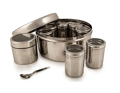 Satre Online And Marketing Gewürzbox aus Edelstahl mit Behältern, 8 Stück