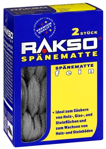 RAKSO Spänematten fein | 2 robuste Stahlspänematte, Reinigung von Holz-, Glas, Steinflächen, wachst Holz-, Steinflächen