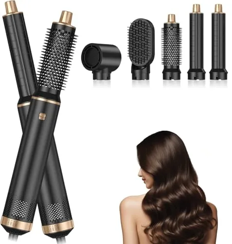 Dryhsip Warmluftbürste, 5 In 1 Hair Styler Für Reisen, Alltag, Geschenke, Heißluftbürste, Stylingbürste, Multifunktions Haarstyler, Air Styler Negativ Ionen Haarstyler Mit Lockenstab-Raven
