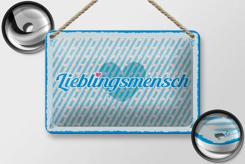 Femer GmbH Metallschild Spruch 30x40 cm Lieblingsmensch blaues Herz, (1 St), gewölbte Oberfläche, abgerundete Ecken, umgeschlagene Kanten