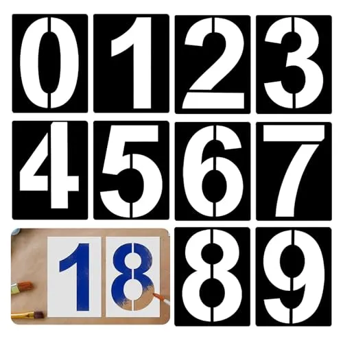 Misfun 10 Stück Zahlen Schablonen Groß, Buchstaben Schablone Groß Wiederverwendbar Schablonen Malen Malerschablone Zahlen 20cm Sprühschablonen Set für Fahrbahnmarkierung Hausnummern von 0 Bis 9
