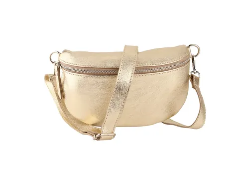MIRROSI Bauchtasche Damen, Echtleder, Metallic Gold in gold von MIRROSI