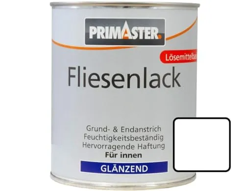 Primaster Fliesenlack 750 ml - Weiß glänzend für Fliesen - Lacke für Wand- und Deckenfliesen in Küchen und Bädern. Der einkomponentige Speziallack bietet eine langlebige und glänzende Oberfläche für eine schnelle Renovierung.