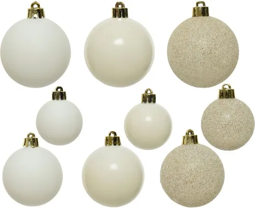 Weihnachtskugeln Kunststoff Mix 4-6cm 30er Set - Wollweiß