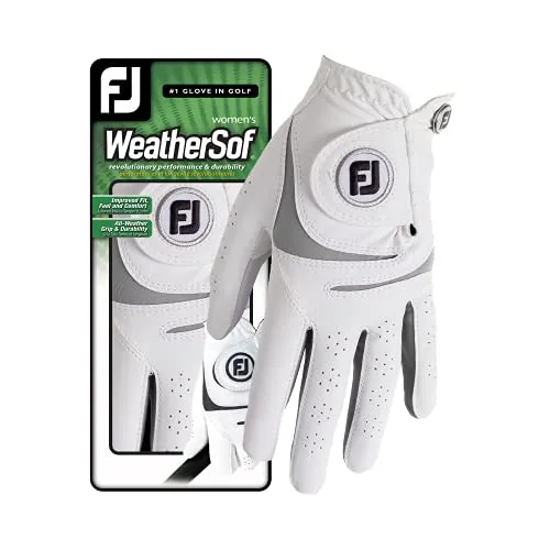 FootJoy WeatherSof Damen-Golfhandschuh, Weiß/Grau, Größe L