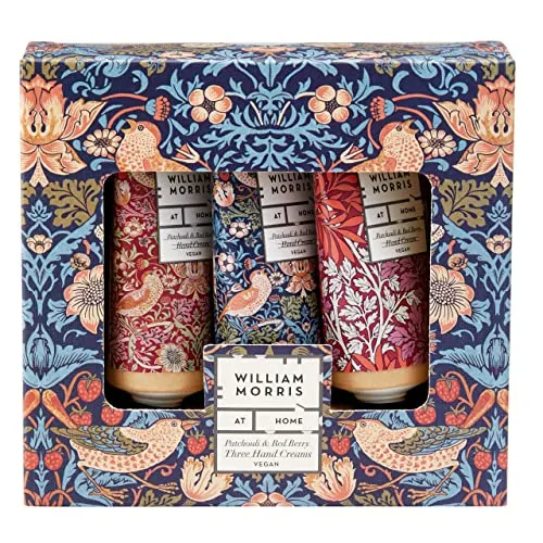 William Morris At Home Handcreme 3 x 30 ml, Feuchtigkeitspflege angereichert mit Sheabutter und ätherischen Ölen, Patchouli und Rote Beere, Reisegröße, vegan und tierversuchsfreundlich