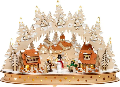 SIKORA Schwibbogen LB66 3D Winterdorf mit LED Beleuchtung - Schwibbogen aus hochwertigem Holz, mit 7 Topkerzen und verdeckter LED-Beleuchtung für eine festliche Stimmung. Ideal für Weihnachtsdekoration, auch batteriebetrieben.