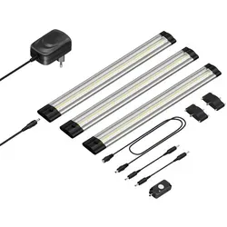 ledscom.de LED Unterbau-Leuchte Siris, Bewegungsmelder, flach, 30cm, je 370lm, weiß, 3er Set