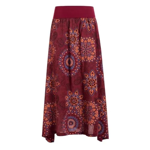 Vishes Langer Damen Herbstrock mit Mandalas in dunkelrot I Größe 3XL (46) I Handgefertigt aus 100% Baumwolle I Rock mit breitem Bund I Für warme & kalte Monate I Nachhaltige Alternative Bekleidung