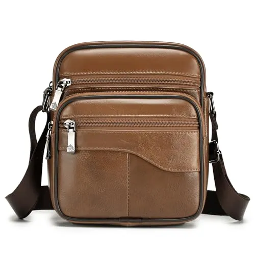 BAGZY Umhängetasche Herren Klein Leder Vintage Schultertasche Herrenhandtasche Umhängetaschen für Männer Herrentasche Zum Umhängen Handtasche Crossbody Sling Bag für Messenger Brustbeutel Braun