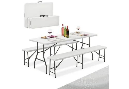 Juskys Bierzeltgarnitur Bayreuth, 3-tlg - Klappbar und pflegeleicht - Bierzeltgarnitur für Garten und Camping, 8 Sitzflächen, klappbar und platzsparend, ideal für gesellige Anlässe.